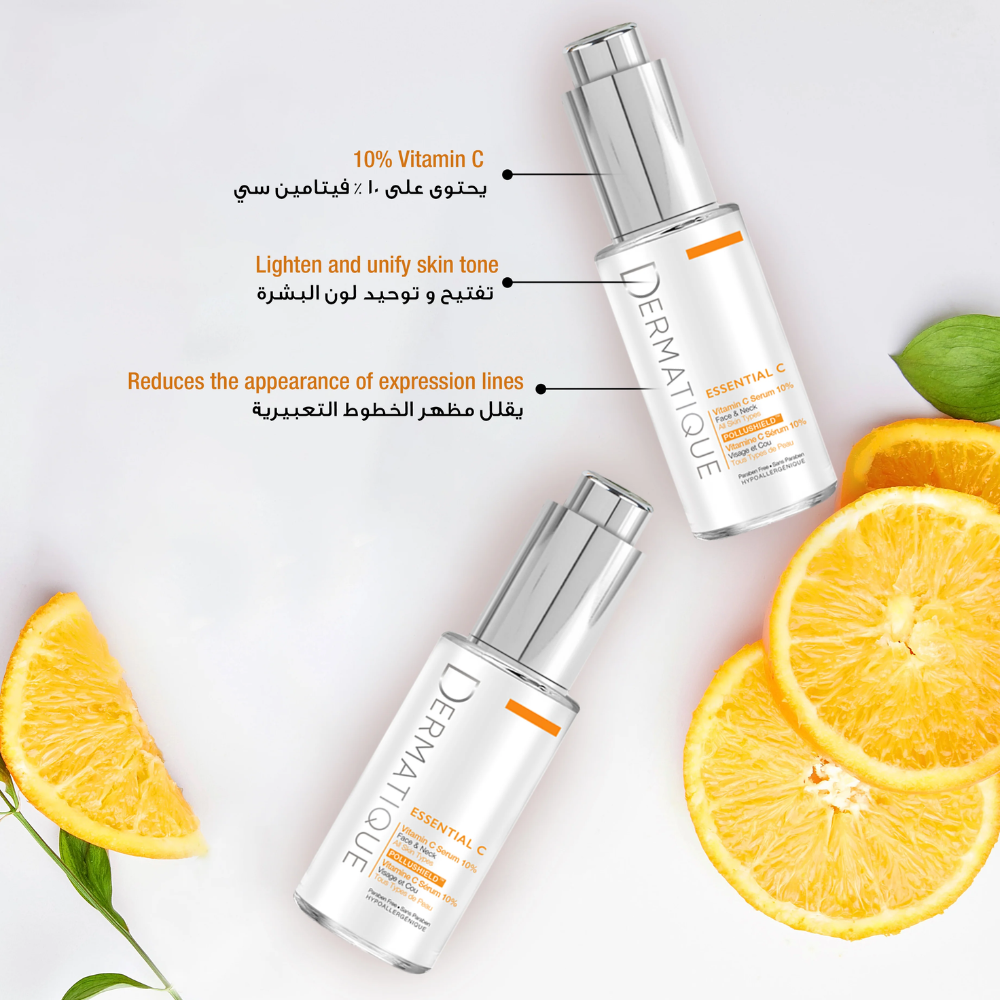 Dermatique vitamin C serum for all skin types in a 30ml bottle, suitable for facial skincare and brightening.