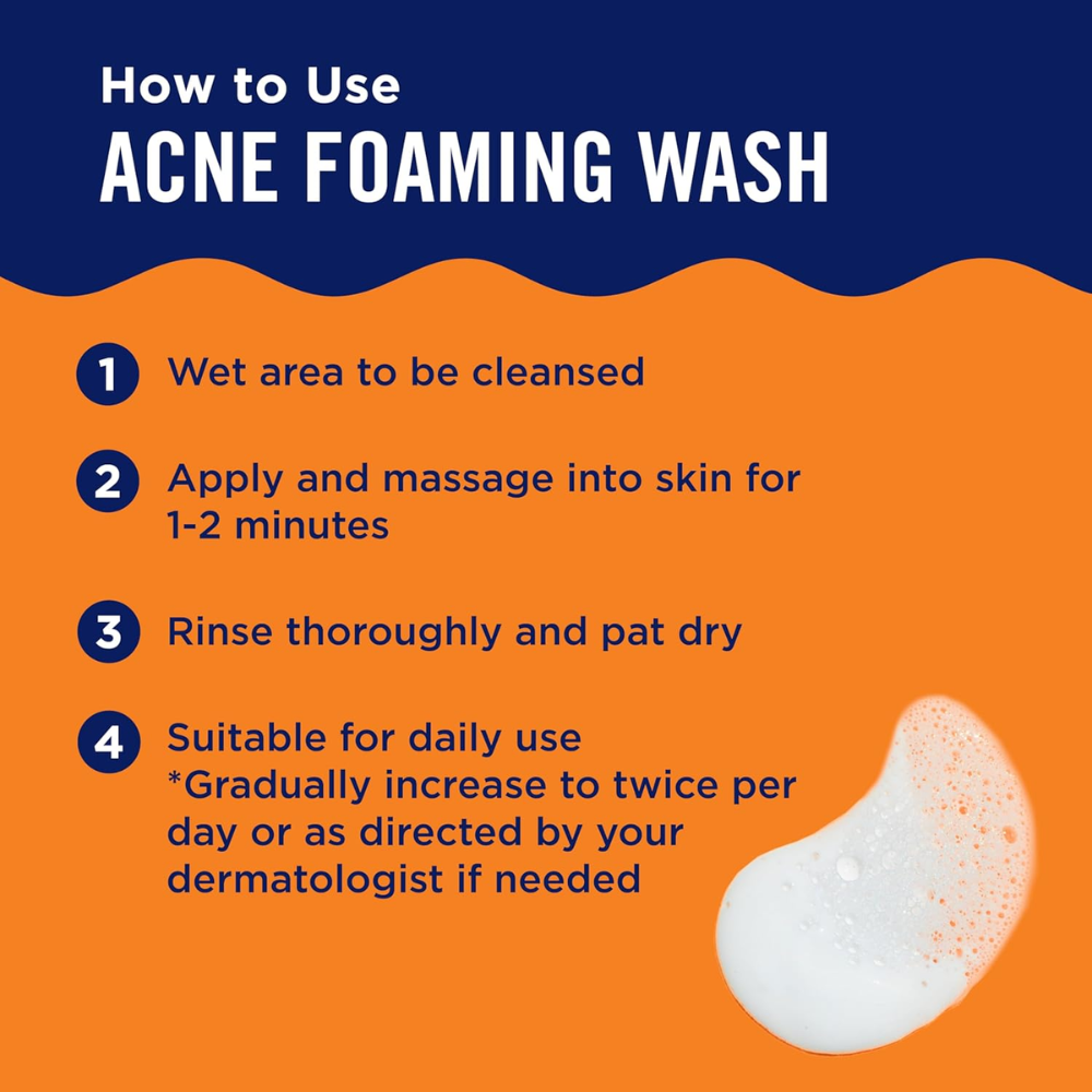 PanOxyl Acne Foaming Wash with 10% benzoyl peroxide for maximum strength antimicrobial facial cleansing, shown in a 5.5 oz bottle.