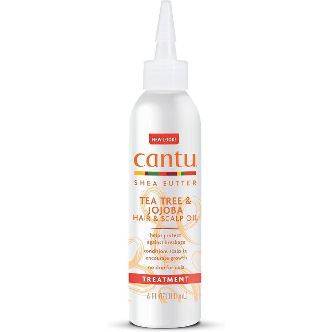 Cantu Tea Tree & Jojoba Hair & Scalp Oil Treatment bottle showing the nourishing oil for hair and scalp care, 180ml size