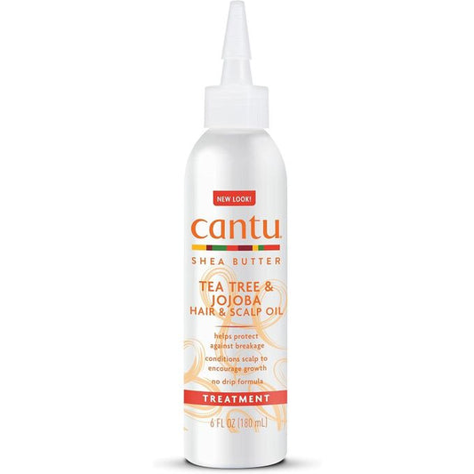 Cantu Tea Tree & Jojoba Hair & Scalp Oil Treatment bottle showing the nourishing oil for hair and scalp care, 180ml size