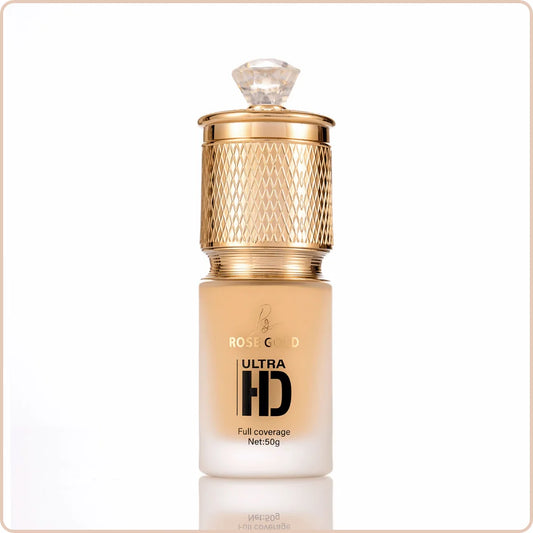 Rose Gold Ultra HD foundation in 60g, color 01, with a smooth, creamy makeup formulation and rose gold packaging.