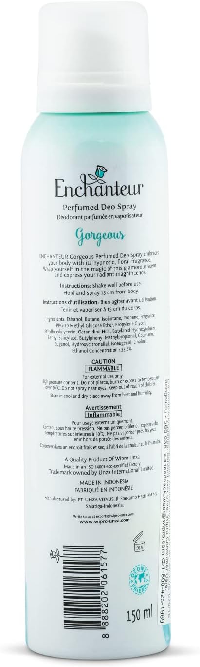 Enchanteur Gorgeous Perfumed Deo Spray 150ml | Floral Fragrance & Odor Protection