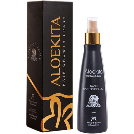 Aloekita Hair Growth Spray in 200ml bottle, natural hair care product for promoting healthy hair growth.