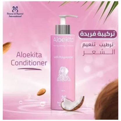 Aloekita Hair Nourishing Conditioner 200 ml bottle, smooth texture, and green label, designed for healthy hair care.