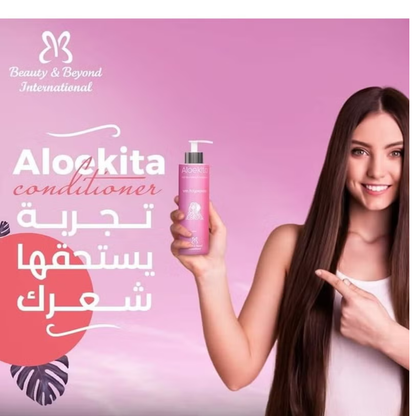 Aloekita Hair Nourishing Conditioner 200 ml bottle, designed for hair care with natural ingredients, featuring a sleek label.