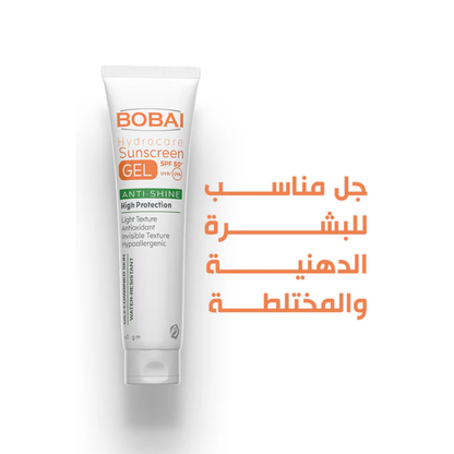 Bobai Sunscreen Hydrocare Gel SPF50, 60g, facial care product with a clear gel texture and protective SPF formula.
