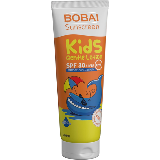 Bobai Sunscreen Kids SPF 30 lotion in a 200 ml bottle, suitable for baby care, with a gentle, kid-friendly formula.