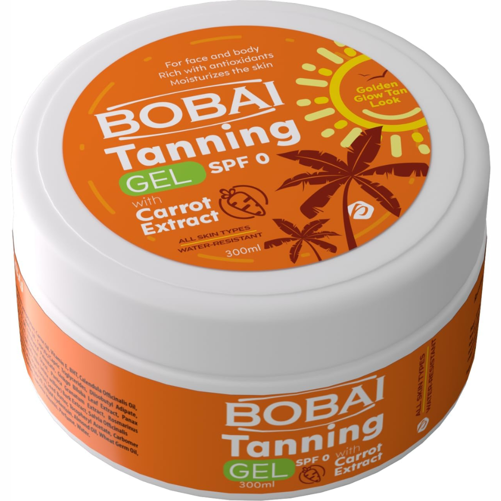 Bobai Tanning Gel 300ml bottle, body care product with smooth gel texture, designed for tanning and skin hydration.