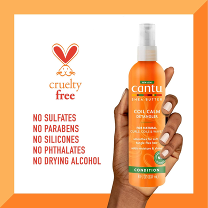 Cantu Shea Butter Coil Calm Detangler for natural hair, 237 ml, showing the product bottle and label.