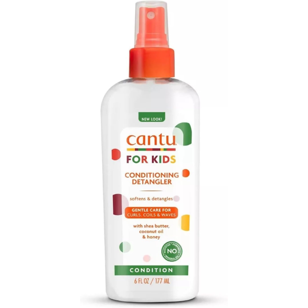 Cantu for Kids Shea Butter Conditioning Detangler bottle, hair care product for gentle detangling and moisturizing children's hair.