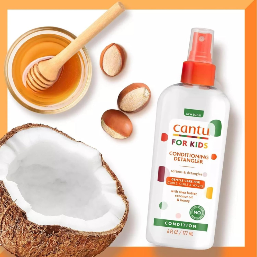 Cantu for Kids Shea Butter conditioning detangler bottle, 177ml, hair care product for gentle, easy combing.