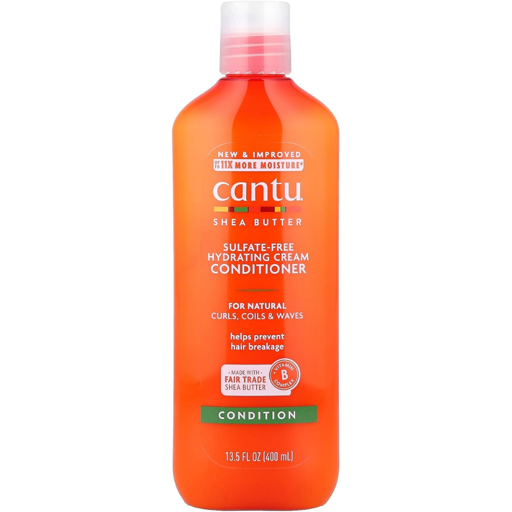 Cantu hydrating cream conditioner with shea butter for natural hair, 400 ml, showing the creamy conditioner in a jar.