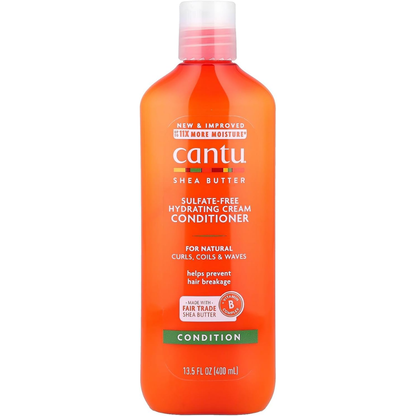 Cantu hydrating cream conditioner with shea butter for natural hair, 400 ml, showing the creamy conditioner in a jar.