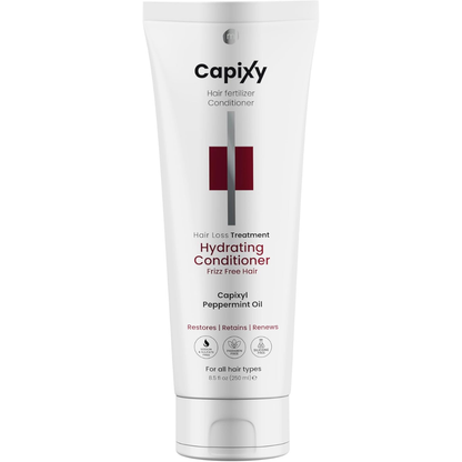 Capixy Hair Hydrating Conditioner 250ml bottle, smooth and moisturizing hair care product with white and blue packaging.