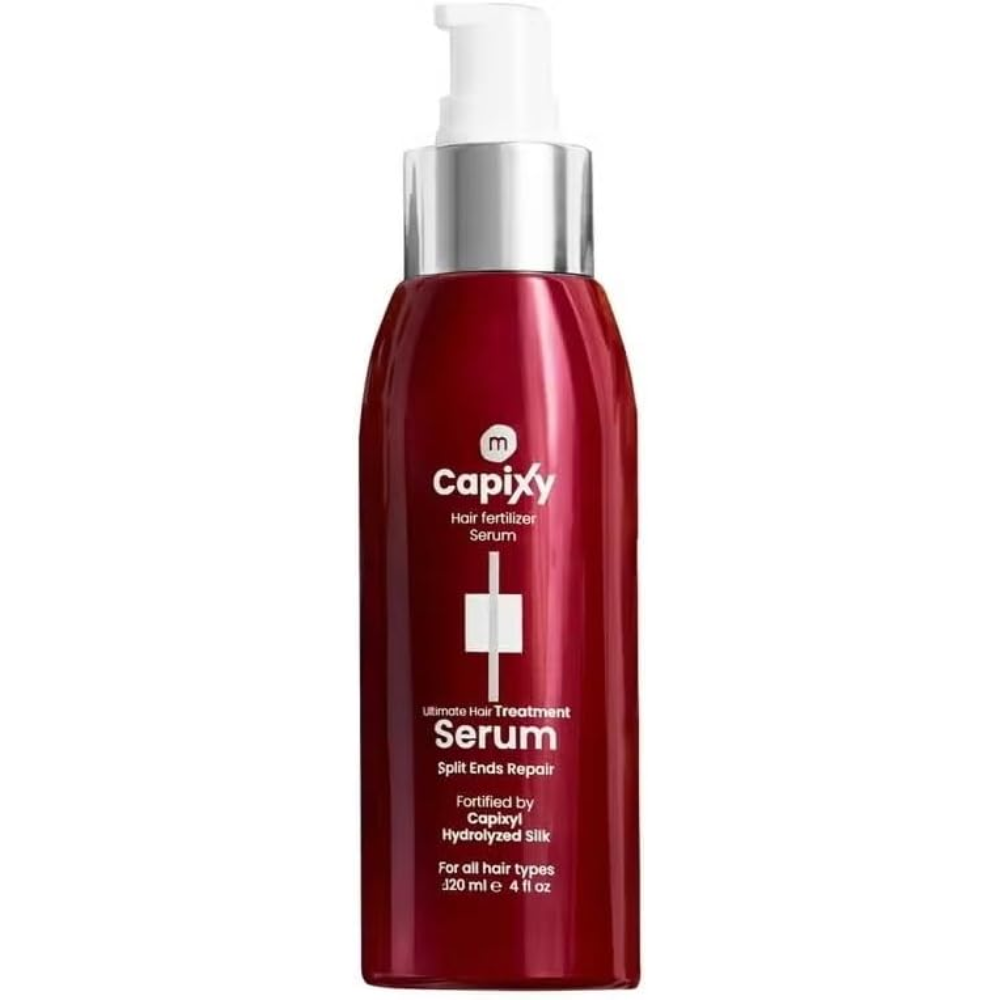 Capixy Hair Serum 120ml bottle with sleek packaging, designed for nourishing and smoothing hair care.