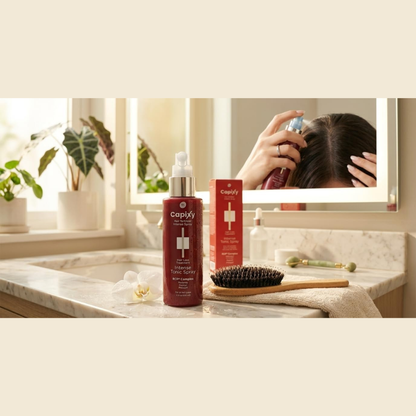 Capixy Hair Fertilizer Intense Tonic Spray in 125ml bottle, a hair care product for stimulating hair growth and scalp health.