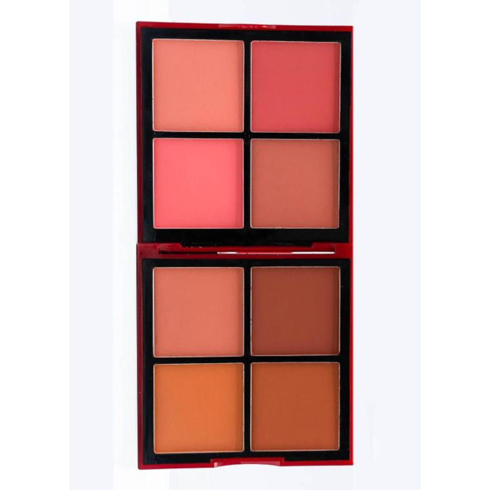 Carlla Rose 8-color blush powder palette with shades of pink and peach, compact makeup palette for a natural glow.