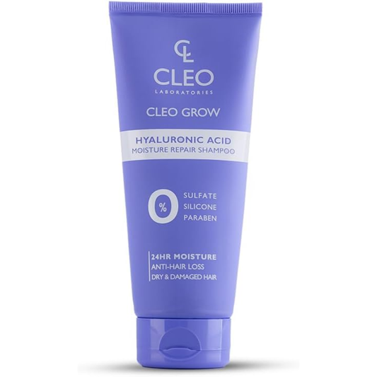 Cleo Hyaluronic Acid Moisture Repair Shampoo in 200ml bottle, nourishing hair care for hydration and repair.