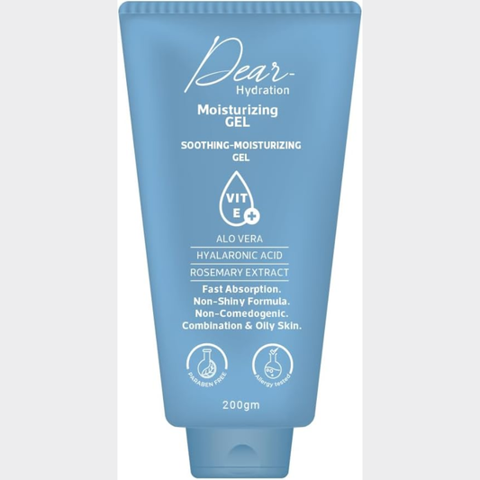 Dear Hydration Moisturizing Gel for facial care, 200g, showcasing the lightweight gel texture and clear packaging.