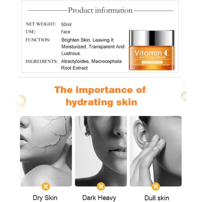 DISAAR Beauty Vitamin C Hyaluronic Acid Whitening Cream for facial care, 50ml, featuring a smooth cream texture in a jar