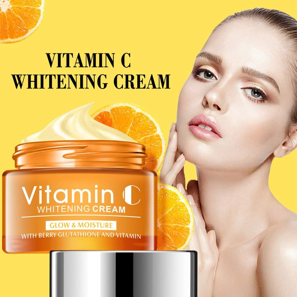 DISAAR Beauty Vitamin C Hyaluronic Acid whitening face cream in 50ml jar, smooth texture and brightening skincare product.