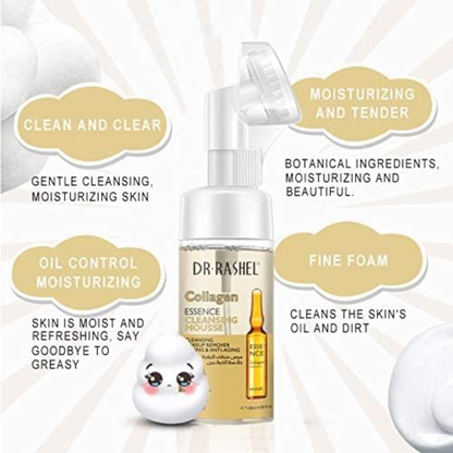 Dr. Rashel collagen cleansing mousse 125ml in a white pump bottle, designed for facial care and gentle skin cleansing.