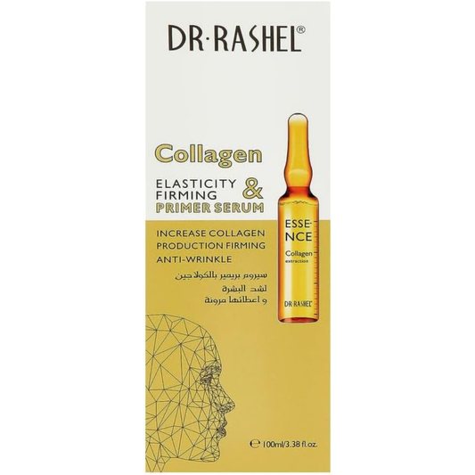 Dr. Rashel collagen primer serum in a 100ml gold bottle, designed for facial care with a smooth, nourishing texture.
