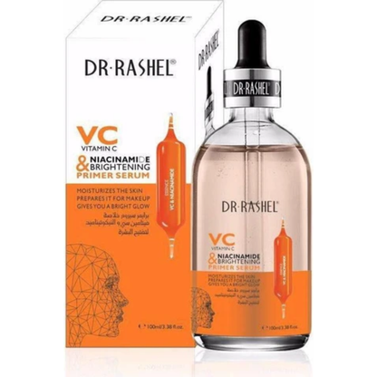 Dr. Rashel niacinamide brightening serum bottle, 100ml, with clear label, for facial skincare and skin brightening.