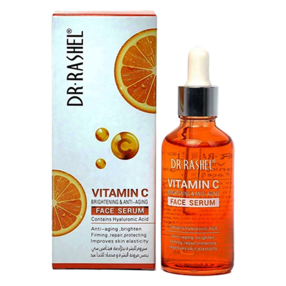 Dr. Rashel Vitamin C face serum in a 50ml bottle, facial care product with a clear liquid and orange label, designed for skin brightening.