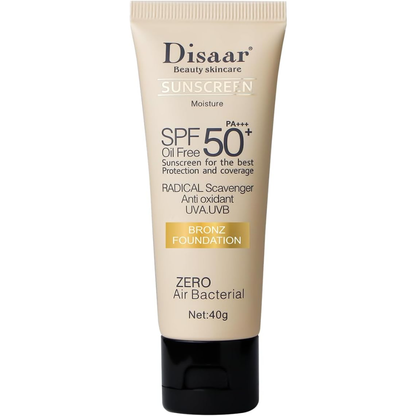 Disaar Beauty skincare SUNSCREEN BRONZ FOUNDATION SPF 50+ Oil Free Moisture Cover & Protect Perfectly 40g