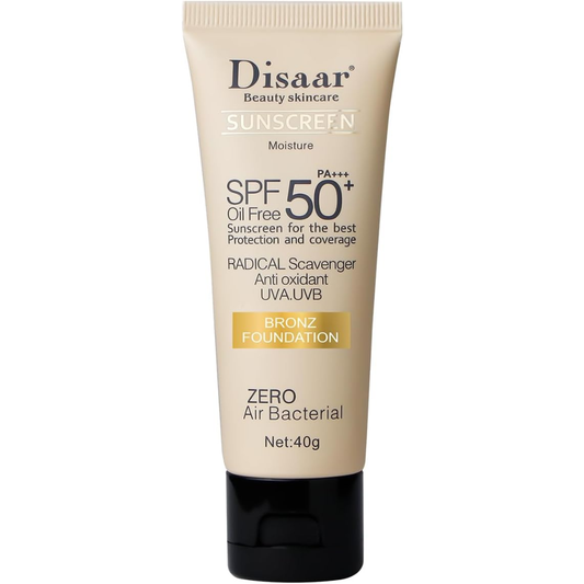 Disaar Beauty skincare SUNSCREEN BRONZ FOUNDATION SPF 50+ Oil Free Moisture Cover & Protect Perfectly 40g