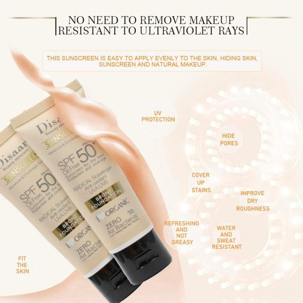 Disaar Beauty skincare SUNSCREEN BRONZ FOUNDATION SPF 50+ Oil Free Moisture Cover & Protect Perfectly 40g