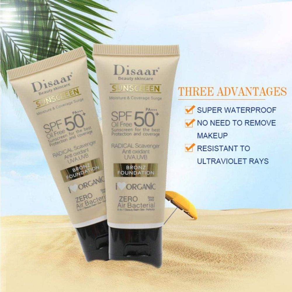 Disaar Beauty skincare SUNSCREEN BRONZ FOUNDATION SPF 50+ Oil Free Moisture Cover & Protect Perfectly 40g