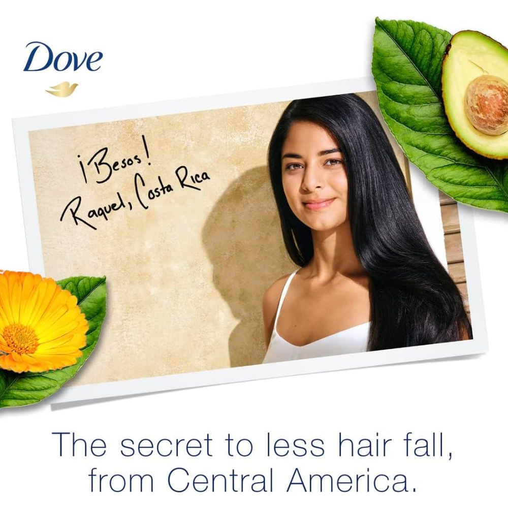 Dove Nourishing Secrets shampoo with avocado oil in a 600ML bottle, designed for nourishing hair care.