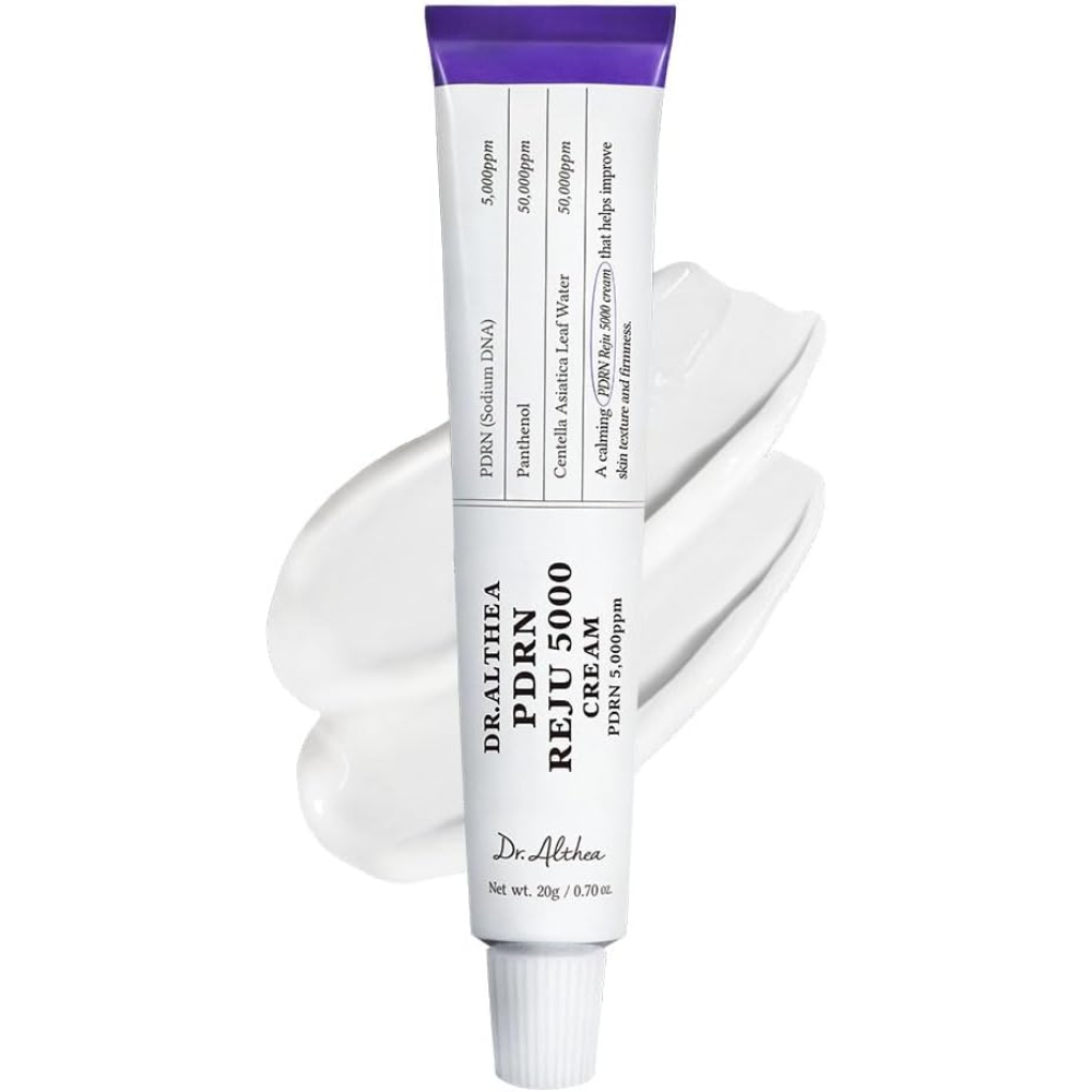 Dr. Althea PDRN 5000 Skin Repair Regenerating Cream in 20ml jar with clinical label, featuring ingredients like Panthenol and Centella Asiatica.