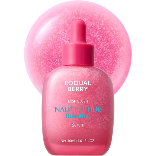 EQQUALBERRY NAD+ Peptide Boosting Smoothie Serum 30ml, facial care product in a sleek bottle with a modern label.