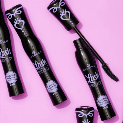Essence Lash Princess Sculpted Volume Mascara in black, 12ml, showcasing the mascara wand and volumizing brush.