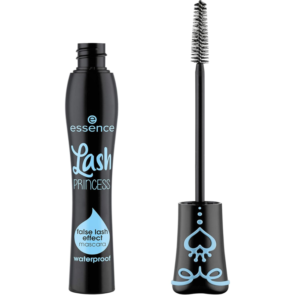 Essence Lash Princess false lash effect waterproof mascara in 12ml tube, featuring a sleek black packaging and brush applicator.