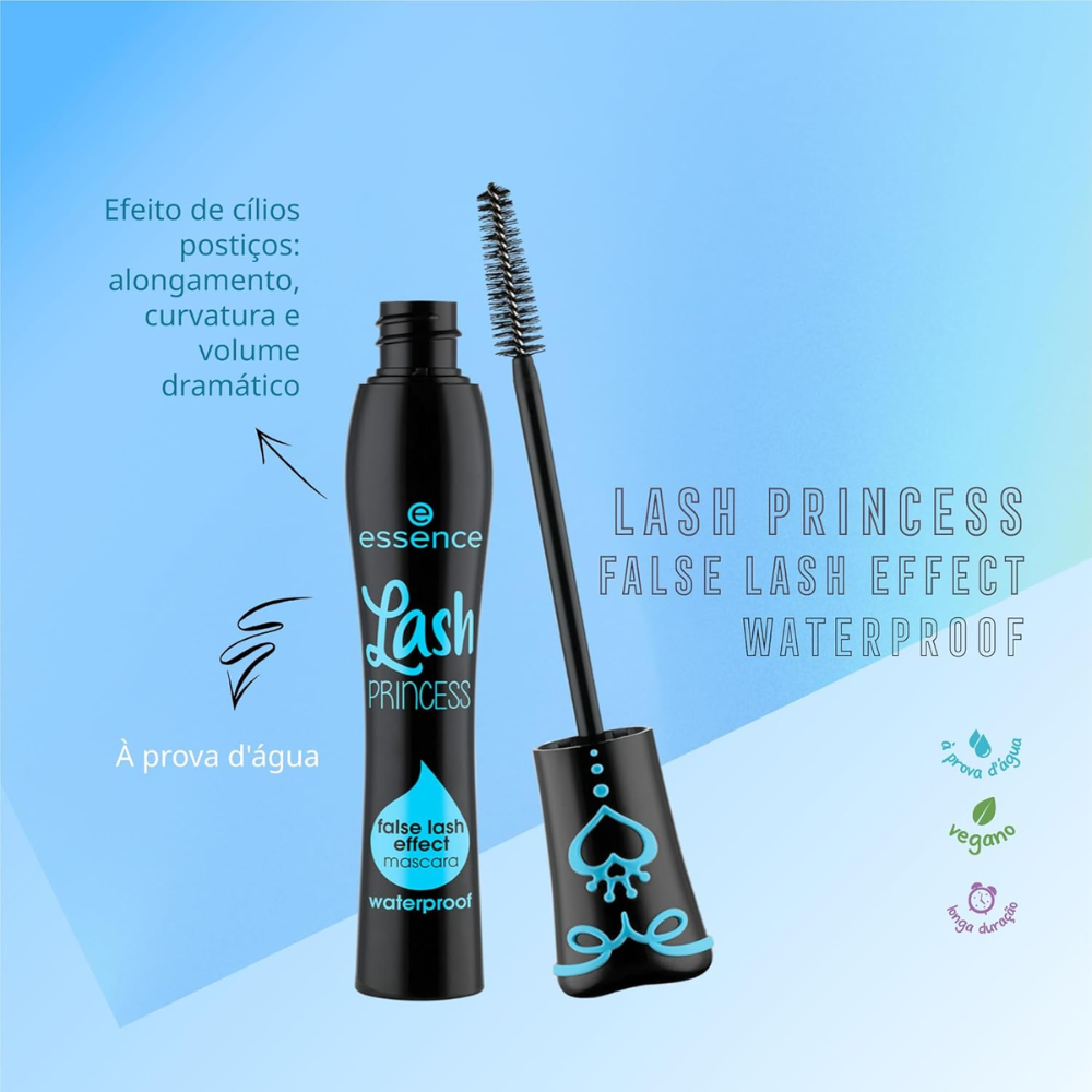 Essence Lash Princess false lash effect waterproof mascara in 12ml tube, showcasing the sleek black packaging and wand applicator.