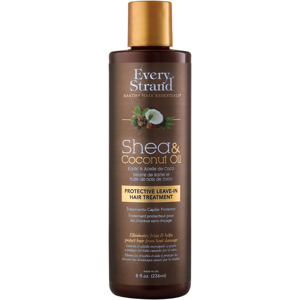 Every Strand Protective Leave-In Hair Treatment bottle with Shea and Coconut Oil, 236 ml, showing the product label and packaging.