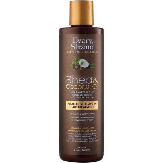 Every Strand Protective Leave-In Hair Treatment bottle with Shea and Coconut Oil, 236 ml, showing the product label and packaging.