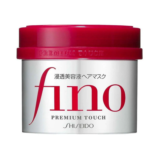 Fino Premium Touch Hair Mask 230g jar showing smooth, creamy hair treatment product for nourishing and repairing hair.