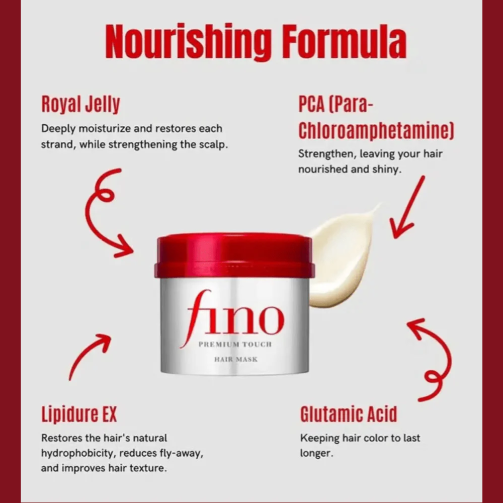 Fino Premium Touch Hair Mask 230g jar showing creamy, nourishing hair treatment for deep conditioning and hair care.