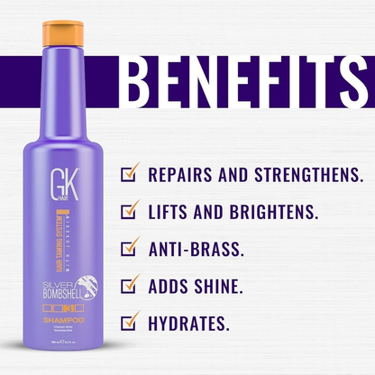 GK Hair Silver Bombshell Purple Shampoo 280ml | Color-Safe Anti-Brass Shampoo for Blonde, Silver, Grey & Highlighted Hair