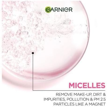 Garnier SkinActive Micellar Cleansing Water bottle, 100ml, clear liquid for gentle facial cleansing and makeup removal.
