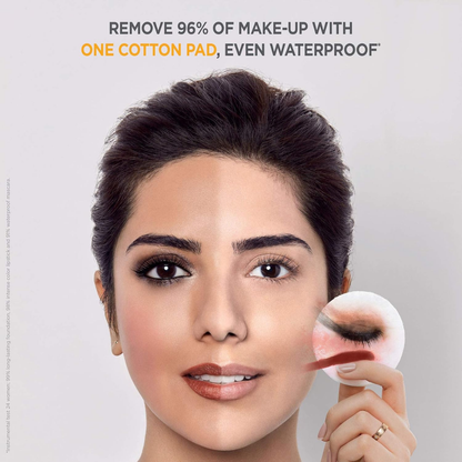 Garnier Skinactive micellar cleansing water with argan oil in a 100ml bottle, showing clear liquid and product label.