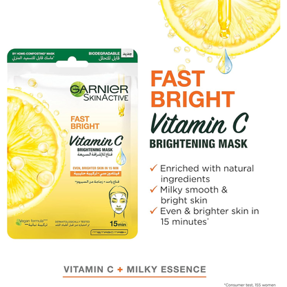 Garnier Fast Bright Mask in 28ml tube, showcasing the skincare mask with brightening ingredients and vibrant packaging.