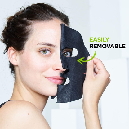 Garnier pore tightening charcoal hydrating face tissue mask, 28g, with black mask sheet for deep cleansing and hydration.