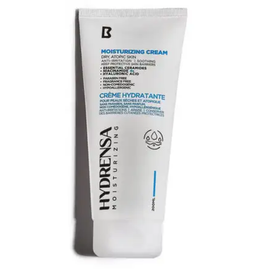 Hydrensa Moisturizing Cream 200ml jar with smooth texture, designed for facial hydration and skin nourishment.