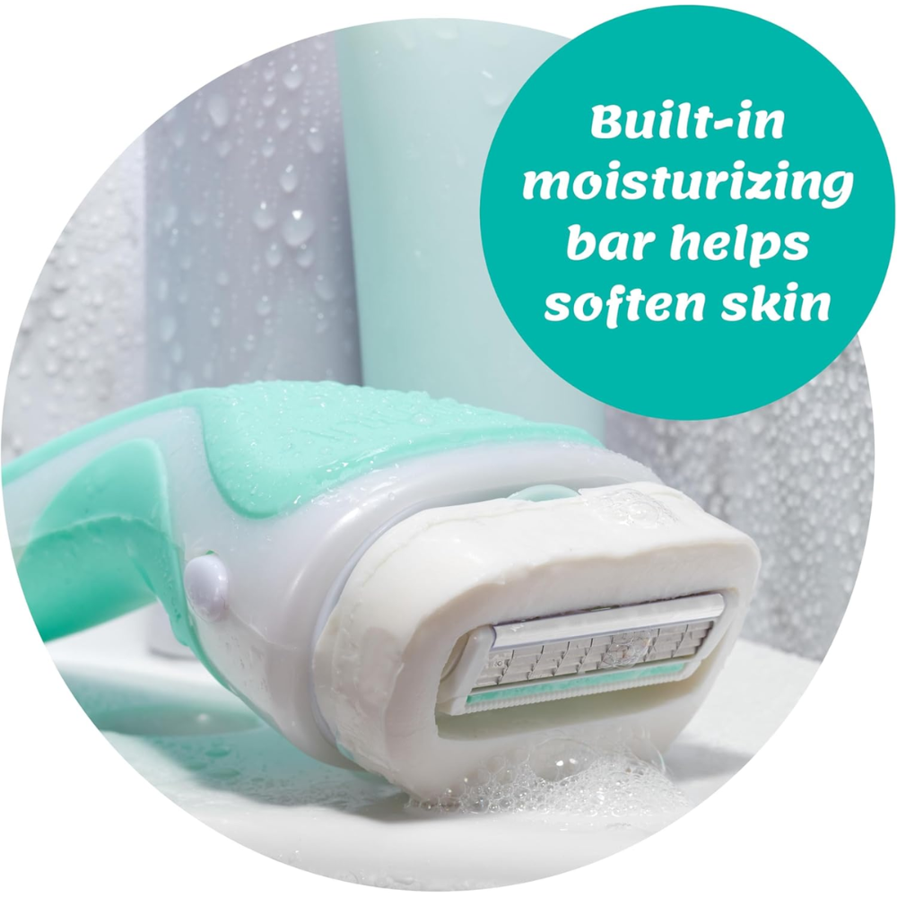 Intuition Schick Sensitive Care Razor for Women with two moisturizing blade refills and natural aloe for smooth, gentle body shaving.